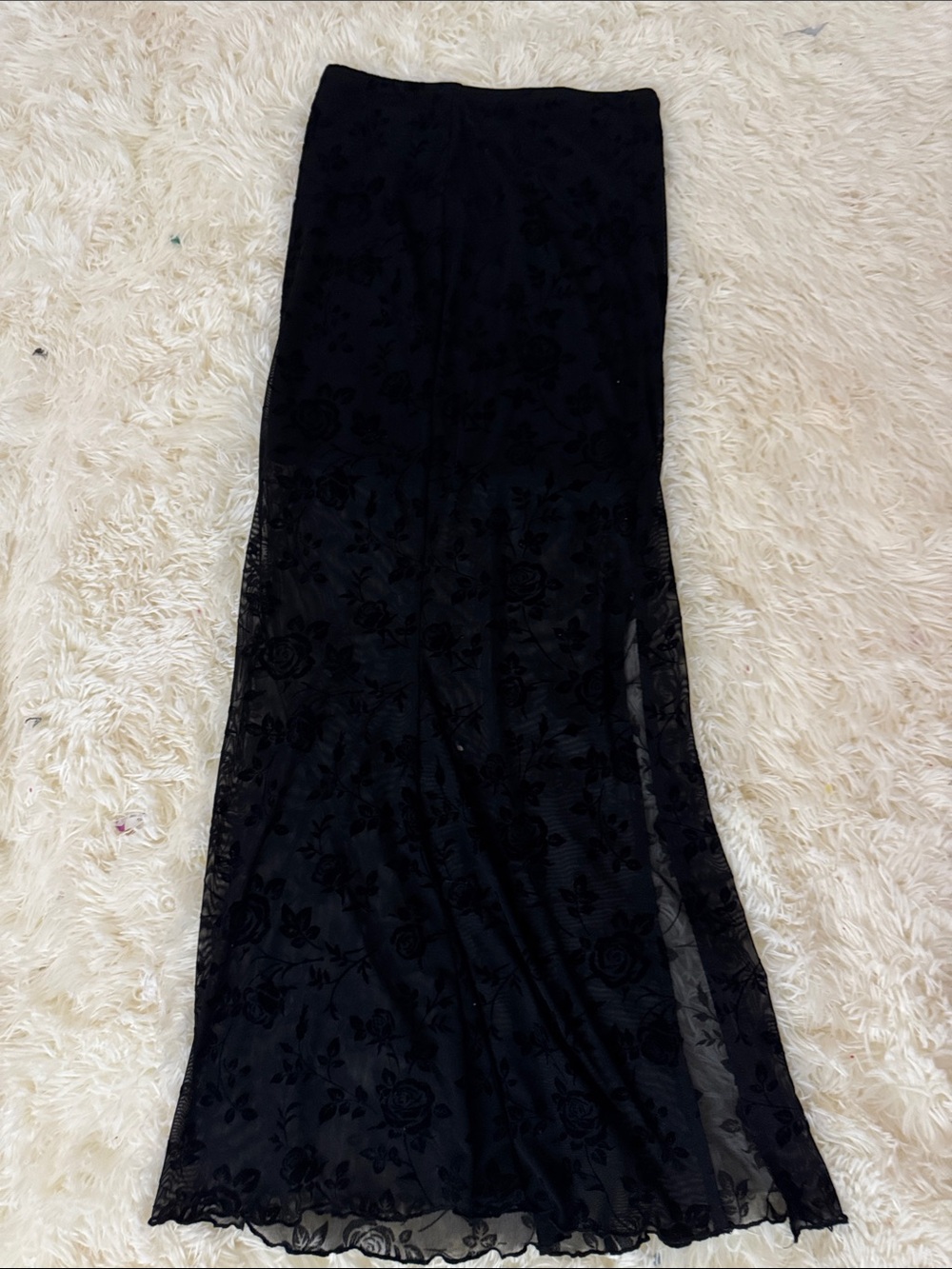 FOREVER 21 BLACK FLORAL LACE LONG SKIRT WITH SLIT